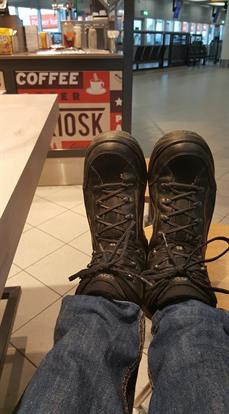 My shoes at Schiphol bound for Clermont Ferrand